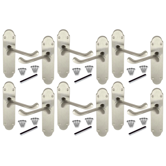 Poignées de porte multipack Epsom, loquet satiné, levier à volutes, style victorien, 1/4/6 paires