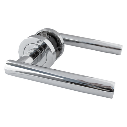Poignées de porte en T à levier droit sur rosace pour salle de bain, bouton tournant et serrure - Chrome