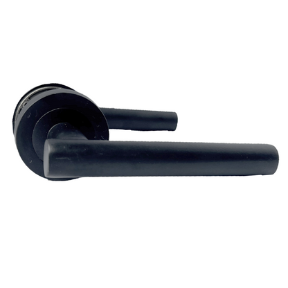 Poignées de porte noires mates à levier en T sur rosace ronde, ensemble de portes avec charnières et loquet