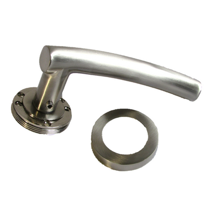 Poignée de porte à levier arquée sur rosace SATIN Serrure de salle de bain à bouton-poussoir