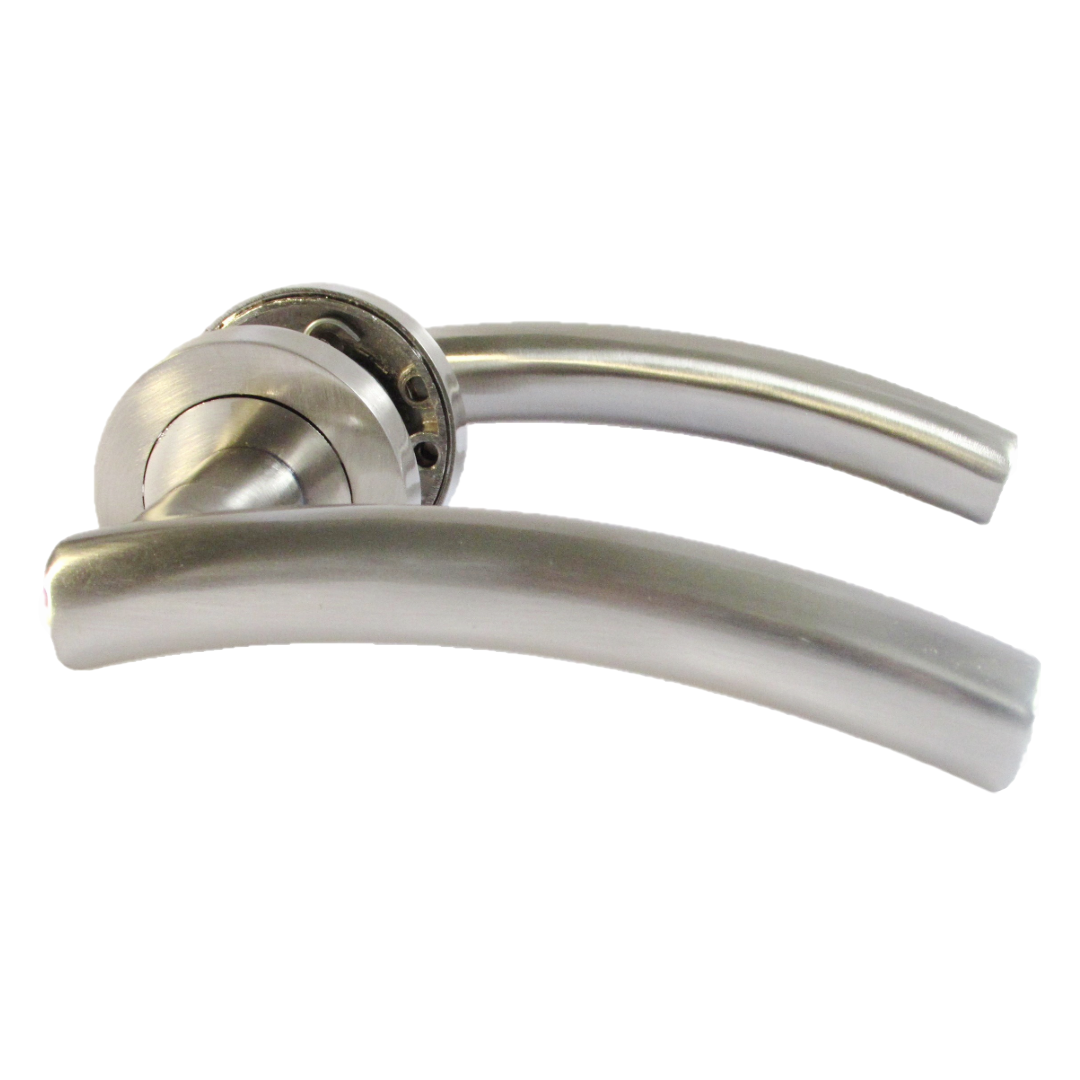 Poignée de porte à levier arquée sur rosace SATIN Serrure de salle de bain à bouton-poussoir