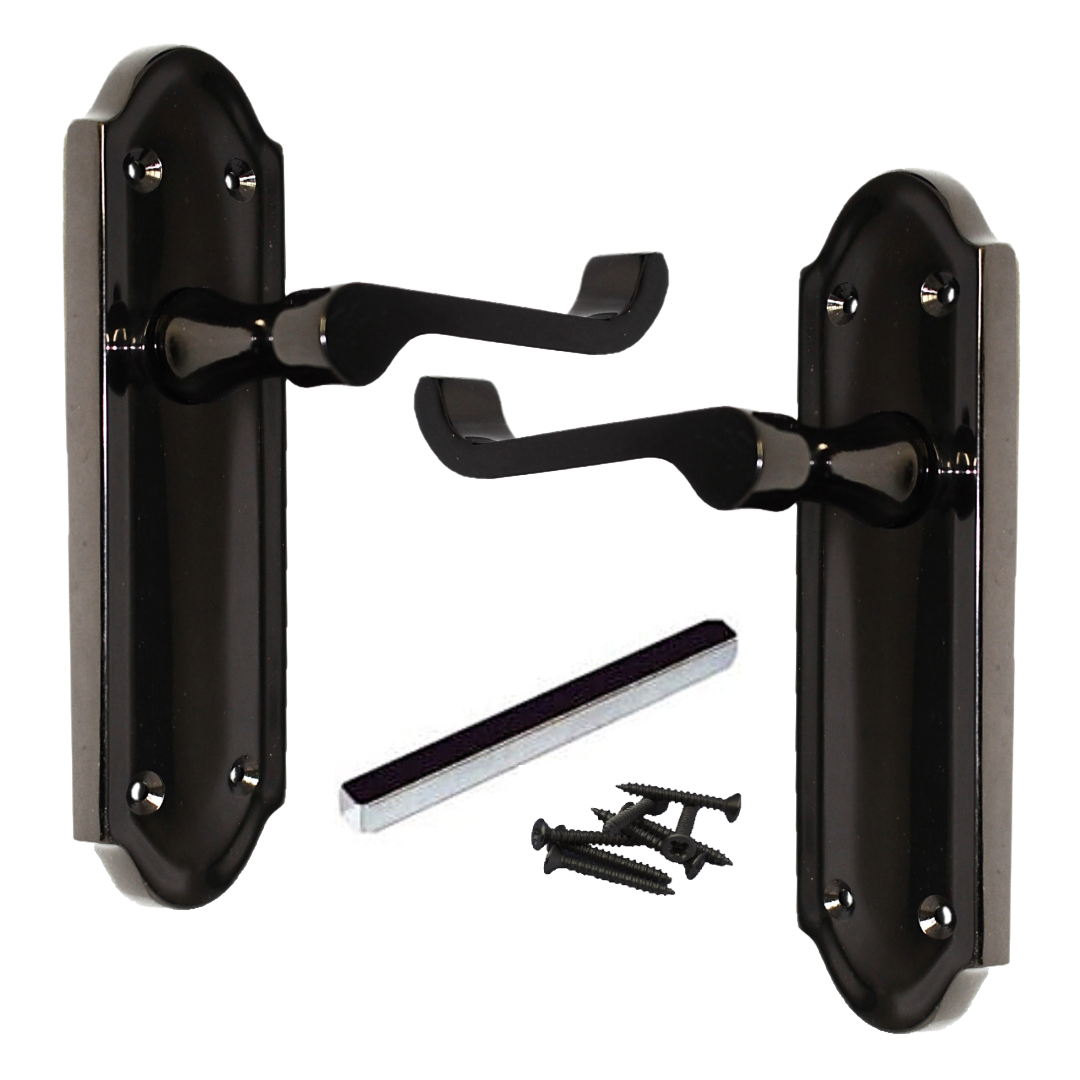 Loquet de porte Ashford à levier à défilement - Pack loquet et charnière en nickel noir