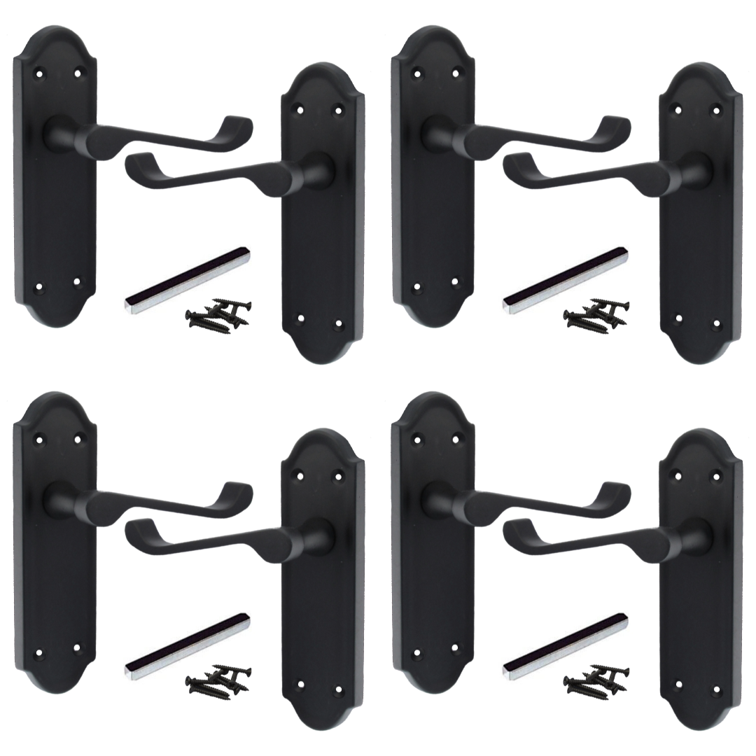 Poignées de porte Ashford en laiton noir mat, lot de 1, 4 ou 6 paires