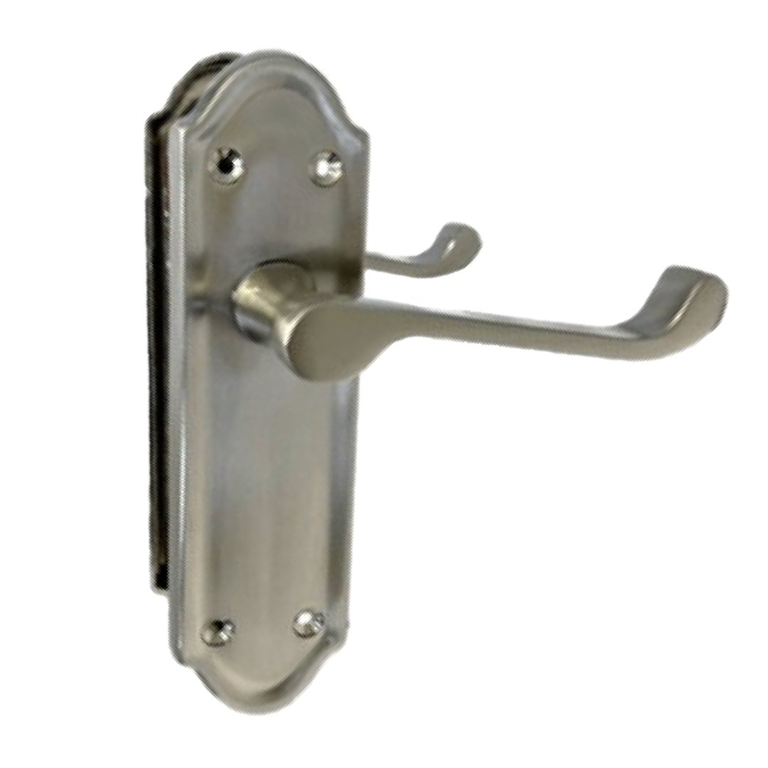 Poignée de porte Ashford à loquet interne et levier à défilement - Pack loquet et charnière satinés