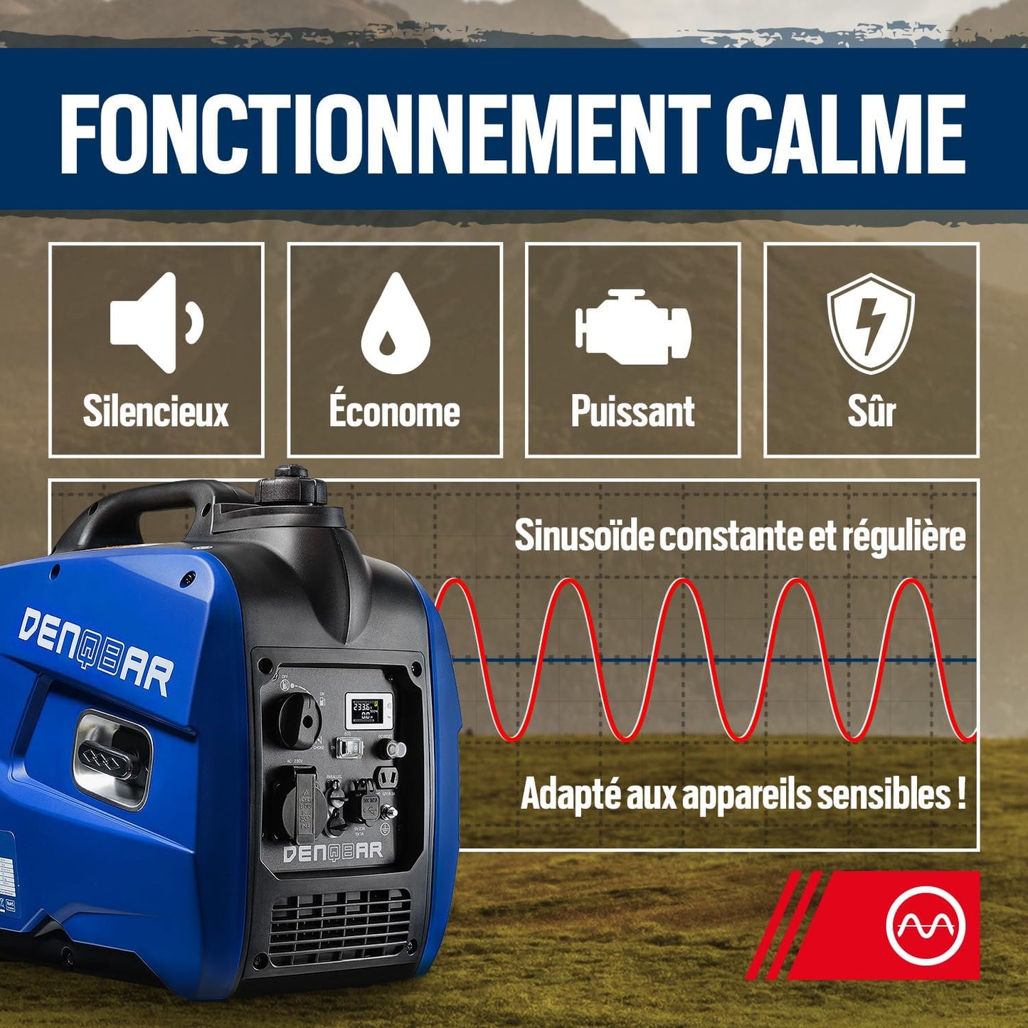DENQBAR groupe électrogène inverter 2100W, silencieux, camping, secours