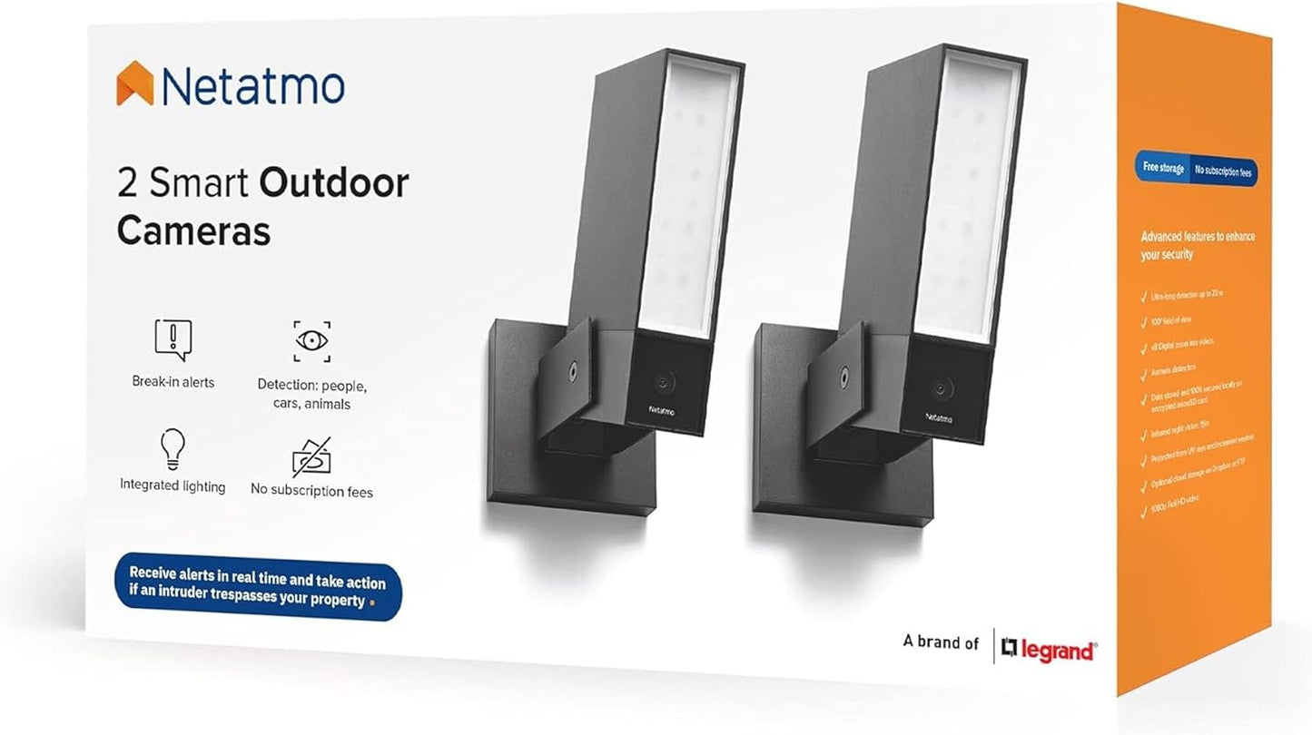 Netatmo pack 2 caméras extérieures, 1920p, WiFi, détection pers./animaux