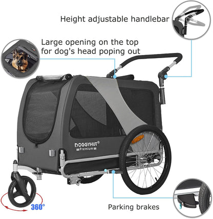 Doggyhut TIGGO XXL remorque chien + kit jogger, gris, moyen/grand chien