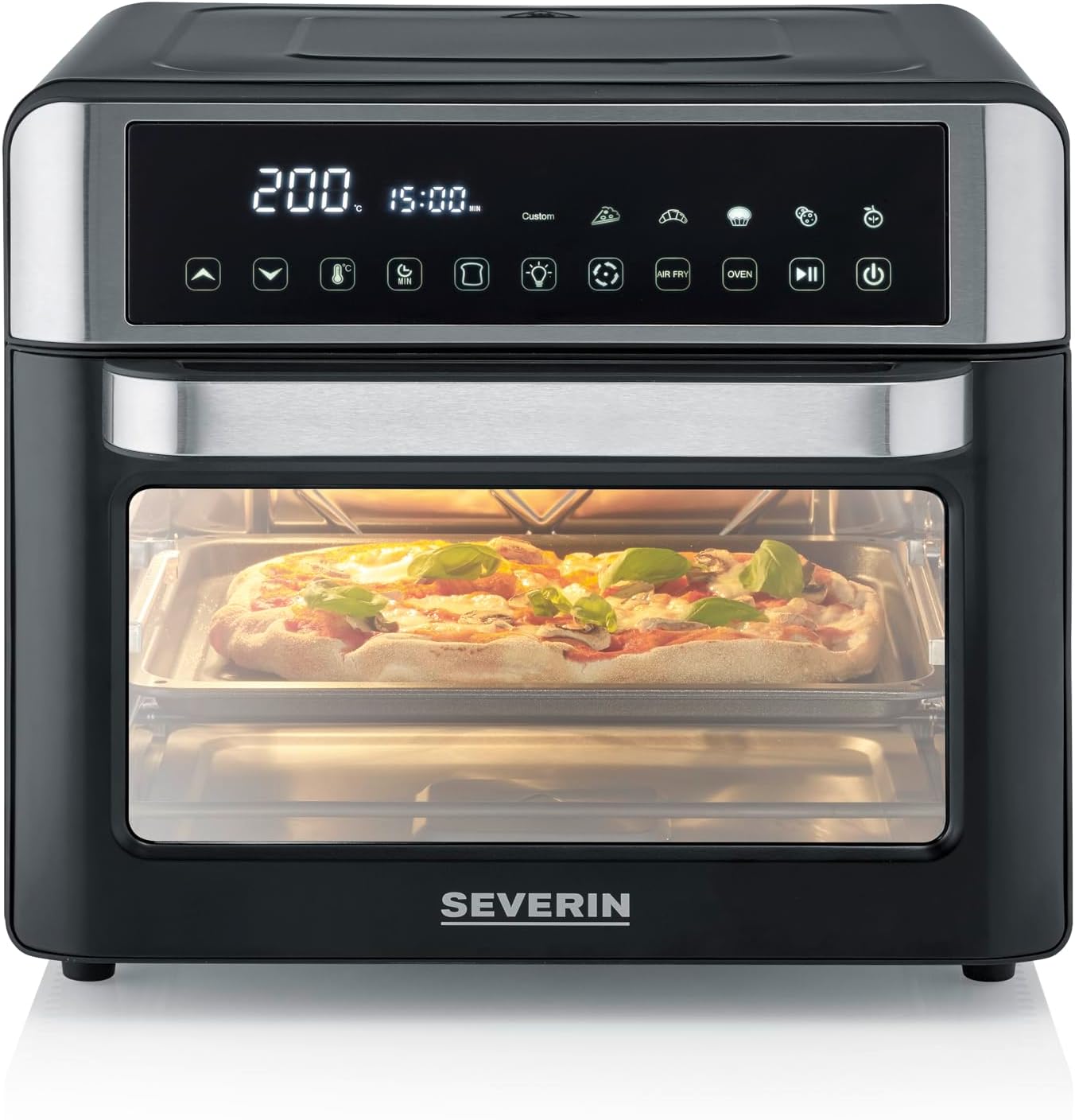 SEVERIN Mini-Four Air Chaud 12-en-1 25L Noir/Inox 2200W Écran Tactile TO9579