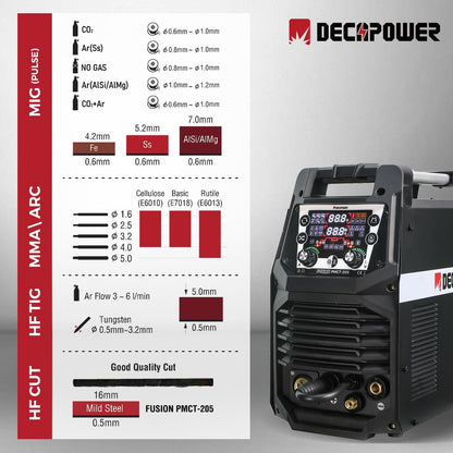Decappower soudeuse 200A MIG MAG TIG MMA CUT 6-en-1, gaz/sans gaz, PMCT 205 PACK 3
