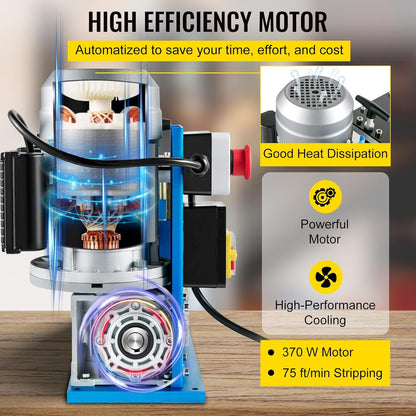 VEVOR machine à dénuder câble 370W, 1.5–38mm, 11 canaux, 10 lames, fil cuivre