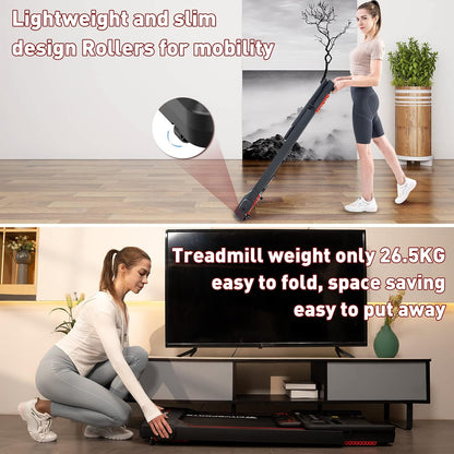 CITYSPORTS tapis course pliable 12km/h, LED, app, support tablette, noir/rouge