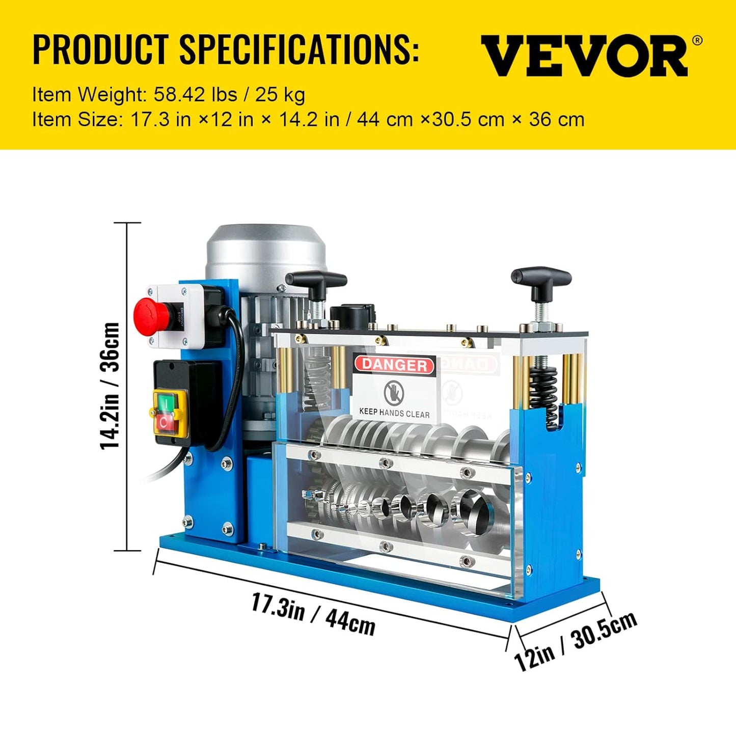 VEVOR machine à dénuder câble 370W, 1.5–38mm, 11 canaux, 10 lames, fil cuivre
