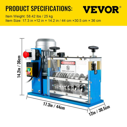 VEVOR machine à dénuder câble 370W, 1.5–38mm, 11 canaux, 10 lames, fil cuivre