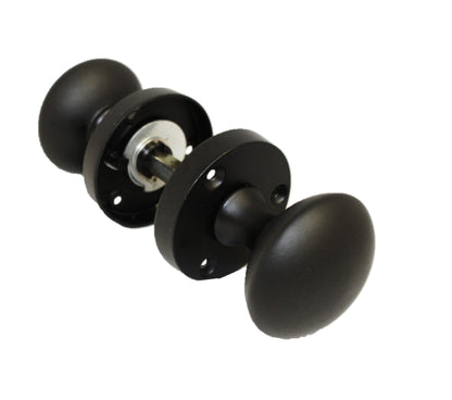 Boutons de porte ronds victoriens à mortaise à ressort - Noir mat - Serrure à clé - Paquet de 56 mm
