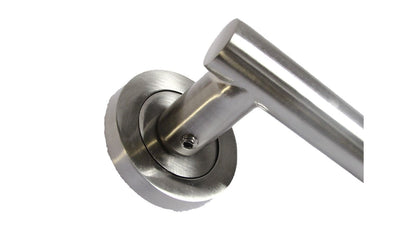 Poignées de porte à levier droit en T sur rosace, bouton tournant et serrure - Satin