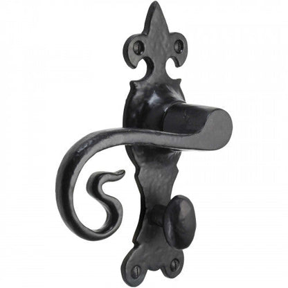 Poignées de porte en fer noir 165 x 52 mm style cottage antique vintage avec serrure à levier pour salle de bain