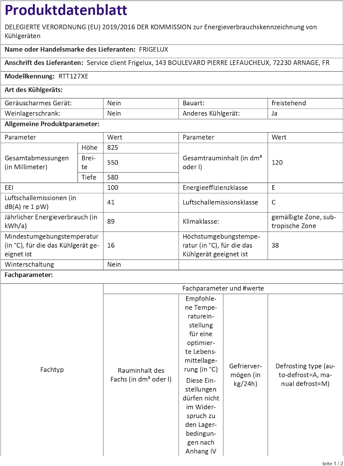 FrigeluX réfrigérateur RTT127XE silver table top 120L