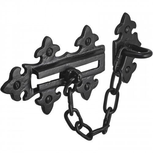 Chaîne de porte en fonte noire antique Fleur de lys 135 x 85 mm Fixations Vic Cottage