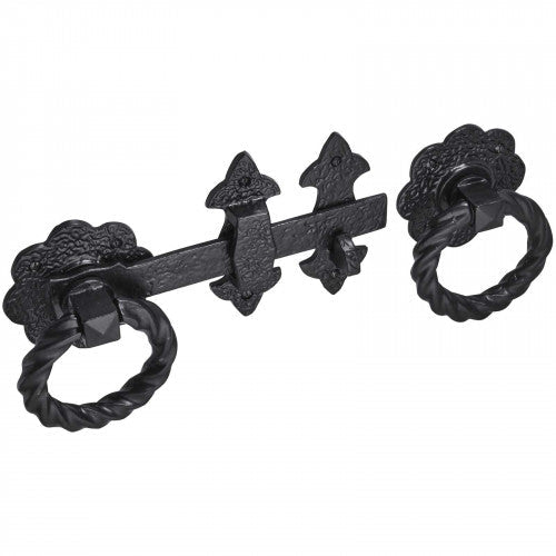Loquet de portail à anneau torsadé noir antique 210 mm Old Hill Garden Cottage + fixations 