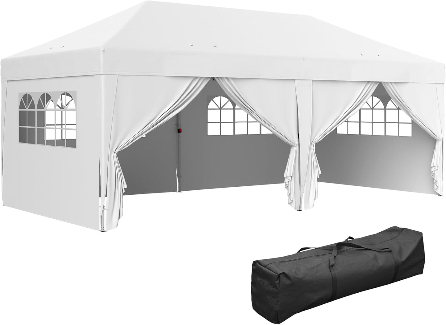 Outsunny tonnelle pliante 3x6m blanche, 6 parois, camping/festival