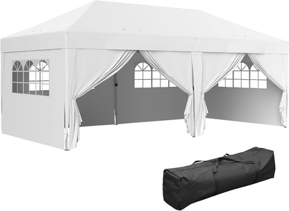 Outsunny tonnelle pliante 3x6m blanche, 6 parois, camping/festival
