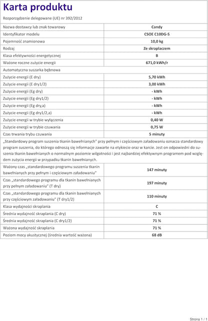 CANDY sèche-linge condensation CSOEC10DG-S, capacité 10kg