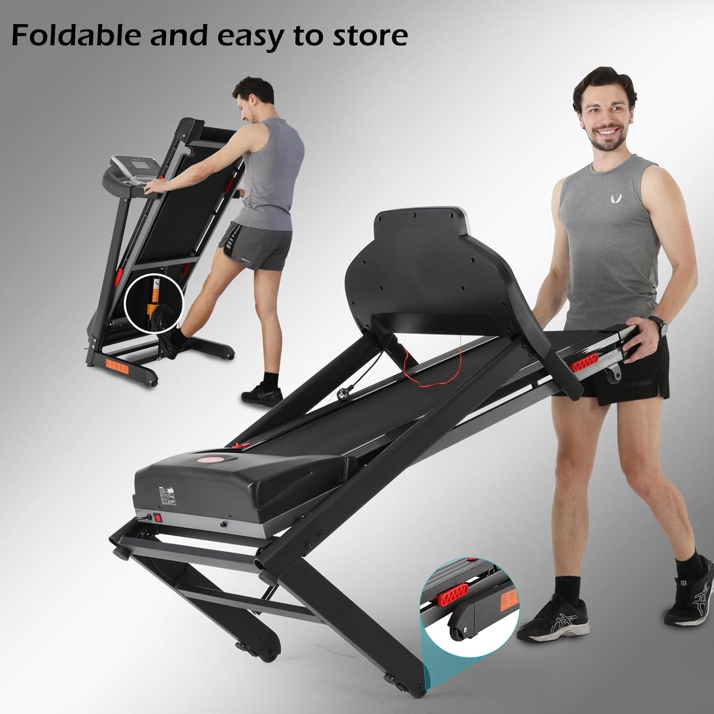 ISE tapis de course pliable 735W, LCD, 16km/h, Bluetooth, marche/course