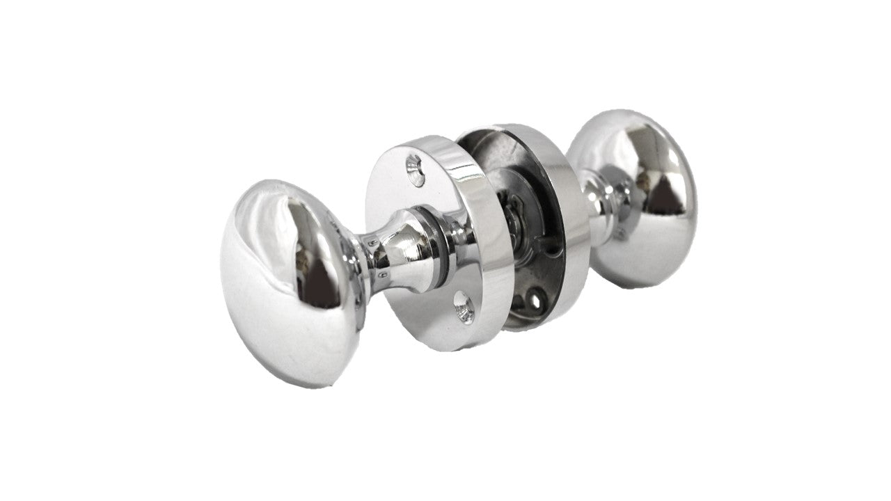 Boutons de porte ronds victoriens à mortaise à ressort - Chrome poli 56 mm