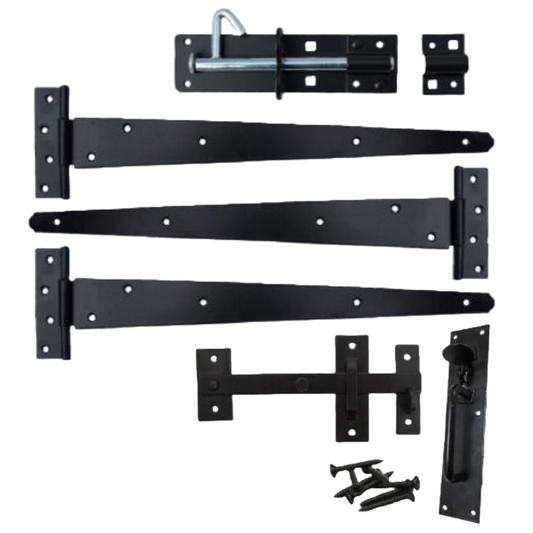 Kit de fixation pour portail latéral de jardin, 3 charnières en T, loquet Suffolk, jeu de boulons Brenton, noir