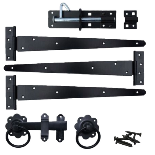 Kit de fixation pour portail latéral de jardin, 3 charnières en T, loquet à anneau, jeu de boulons Brenton, NOIR