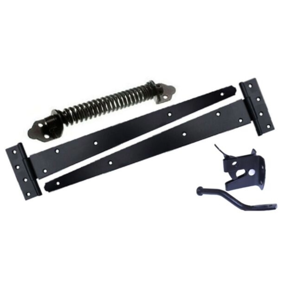 Kit de 2 charnières en T pour portail de jardin, loquet de portail automatique, ressort de rappel, porte latérale, noir
