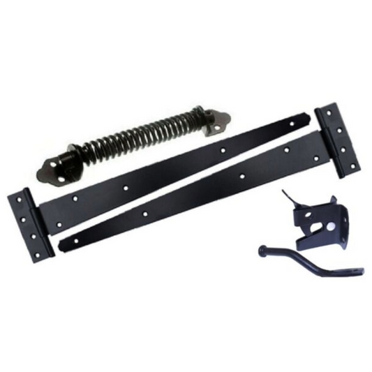 Kit de 2 charnières en T pour portail de jardin, loquet de portail automatique, ressort de rappel, porte latérale, noir