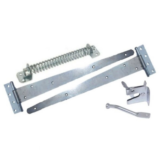 Kit de portail de jardin avec 2 charnières en T et ressort de rappel pour loquet de portail automatique et porte latérale en zinc