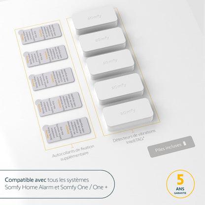Somfy 2401488 pack 5 IntelliTAG, détection vibration avant ouverture, Home Alarm
