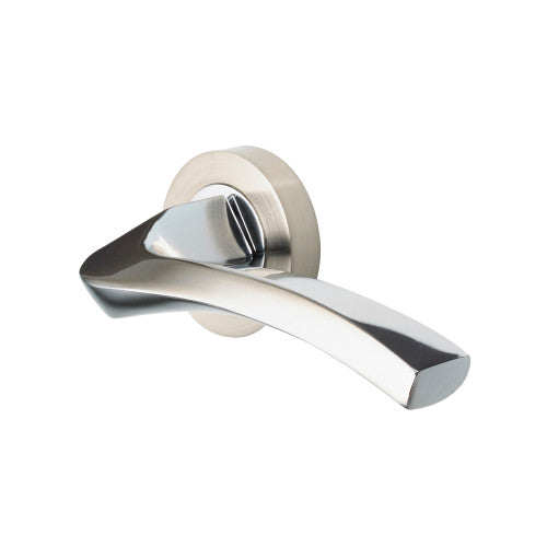Poignées à levier design Vision Auva en chrome nickel satiné sur rosace ronde de 50 mm