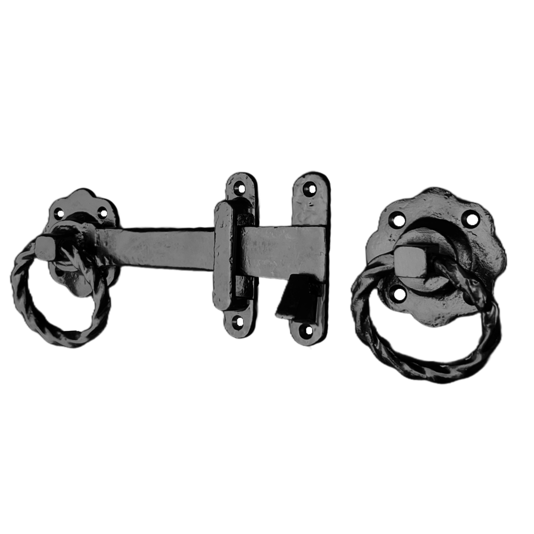 Loquet de portail à anneau torsadé rond noir antique 200 mm Garden Cottage 