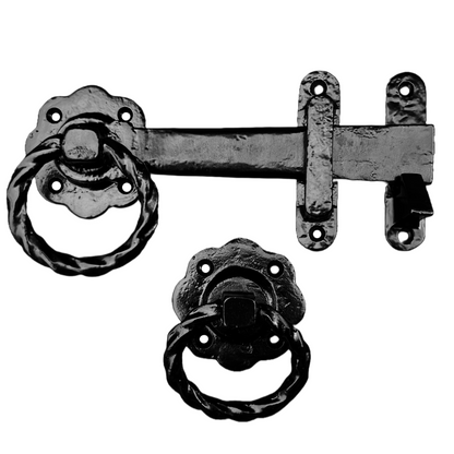 Loquet de portail à anneau torsadé rond noir antique 200 mm Garden Cottage 