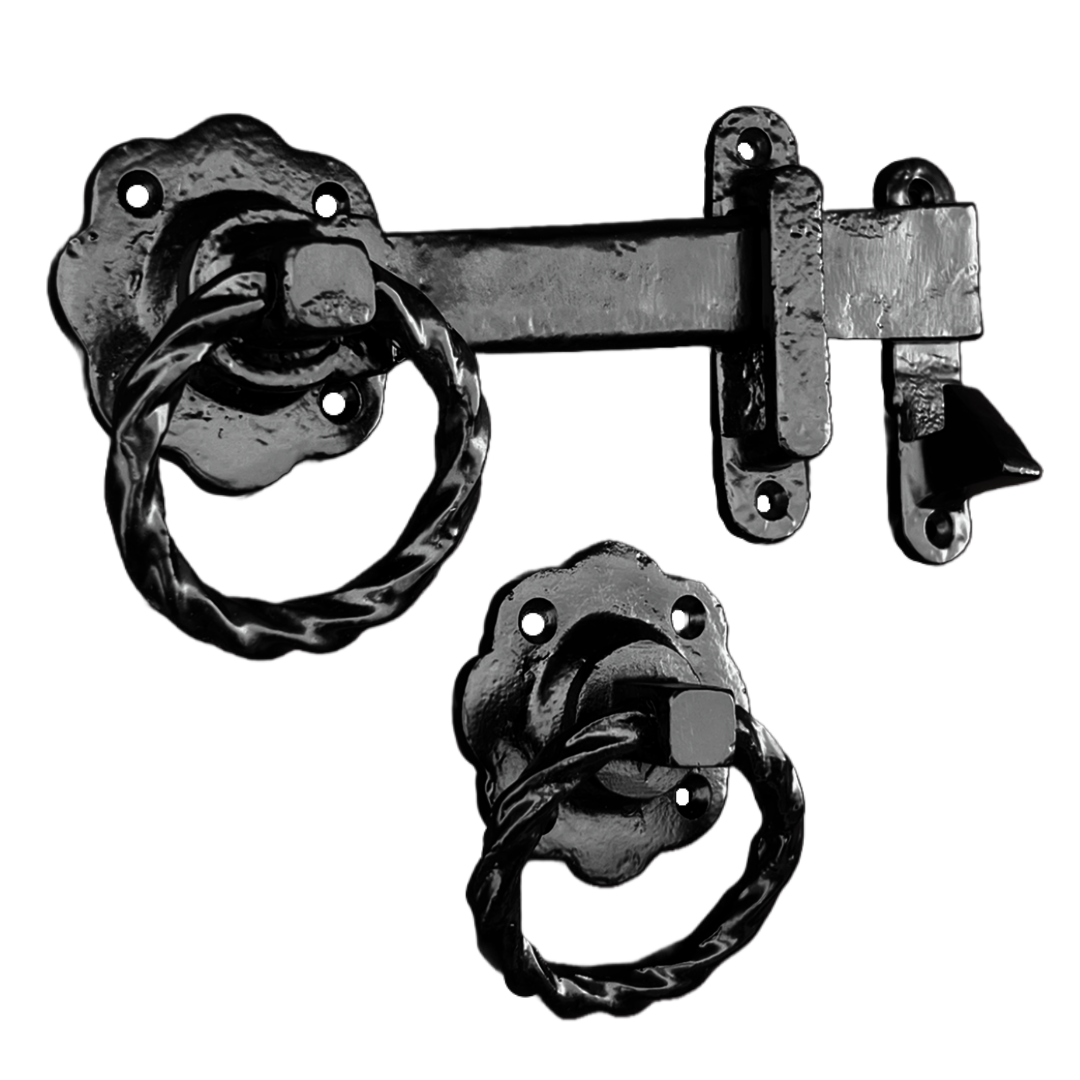 Loquet de portail à anneau torsadé rond noir antique 200 mm Garden Cottage 