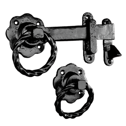 Loquet de portail à anneau torsadé rond noir antique 200 mm Garden Cottage 