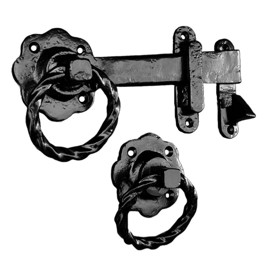 Loquet de portail à anneau torsadé rond noir antique 200 mm Garden Cottage 