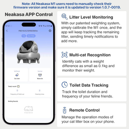 M1 bac à litière auto-nettoyant, contrôle app, sans odeur, sacs & tapis inclus