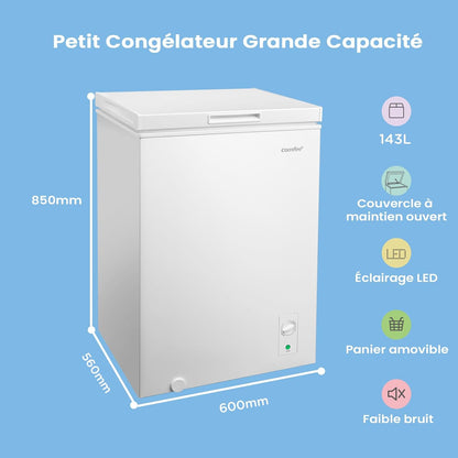 COMFEE' congélateur coffre 143L RCC146WH2EU, inverter, 4*, convertible, blanc