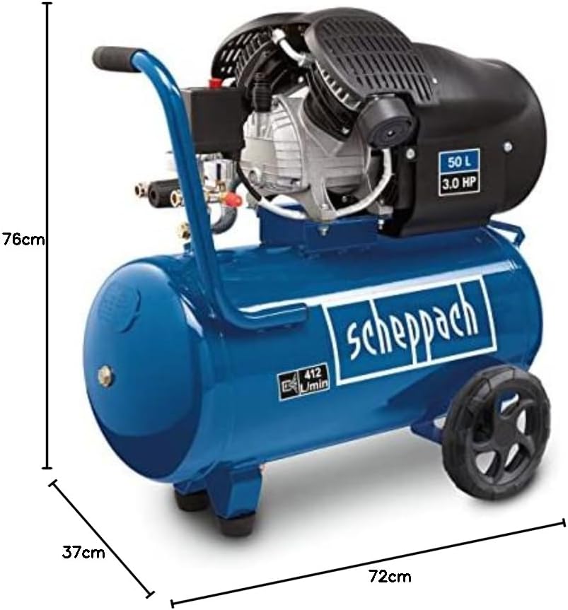 Scheppach compresseur HC52DC 2200W, cuve 50L, 8bar, bicylindre, 412L/min