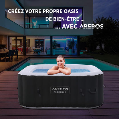 Arebos spa gonflable carré 154cm, 4 places, 100 jets, 600L, intérieur/extérieur