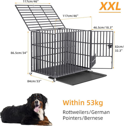 BingoPaw cage chien XXL 117x96x84cm métal avec roulettes, 3 portes, plateau amovible