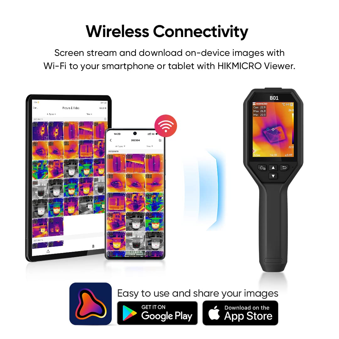 HIKMICRO B01 caméra thermique 320x240, 49k pixels, WiFi, écran 3.2", IR portable