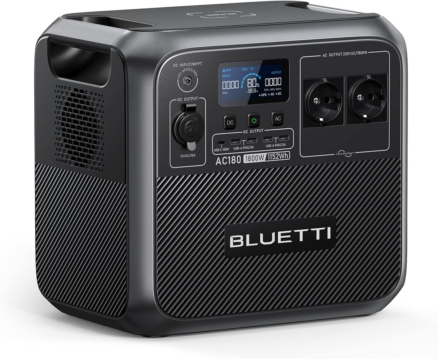 BLUETTI AC180 générateur portable 1152Wh, 1800W, recharge 45min (reconditionné)