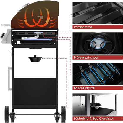 Royal Gourmet barbecue gaz 4+1 brûleurs inox, 14.5kW, jardin, roues et portes