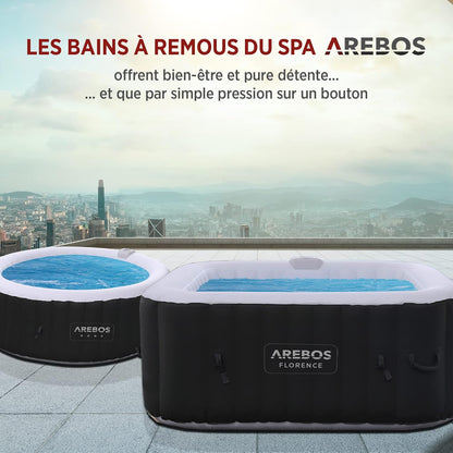 Arebos spa gonflable carré 154cm, 4 places, 100 jets, 600L, intérieur/extérieur