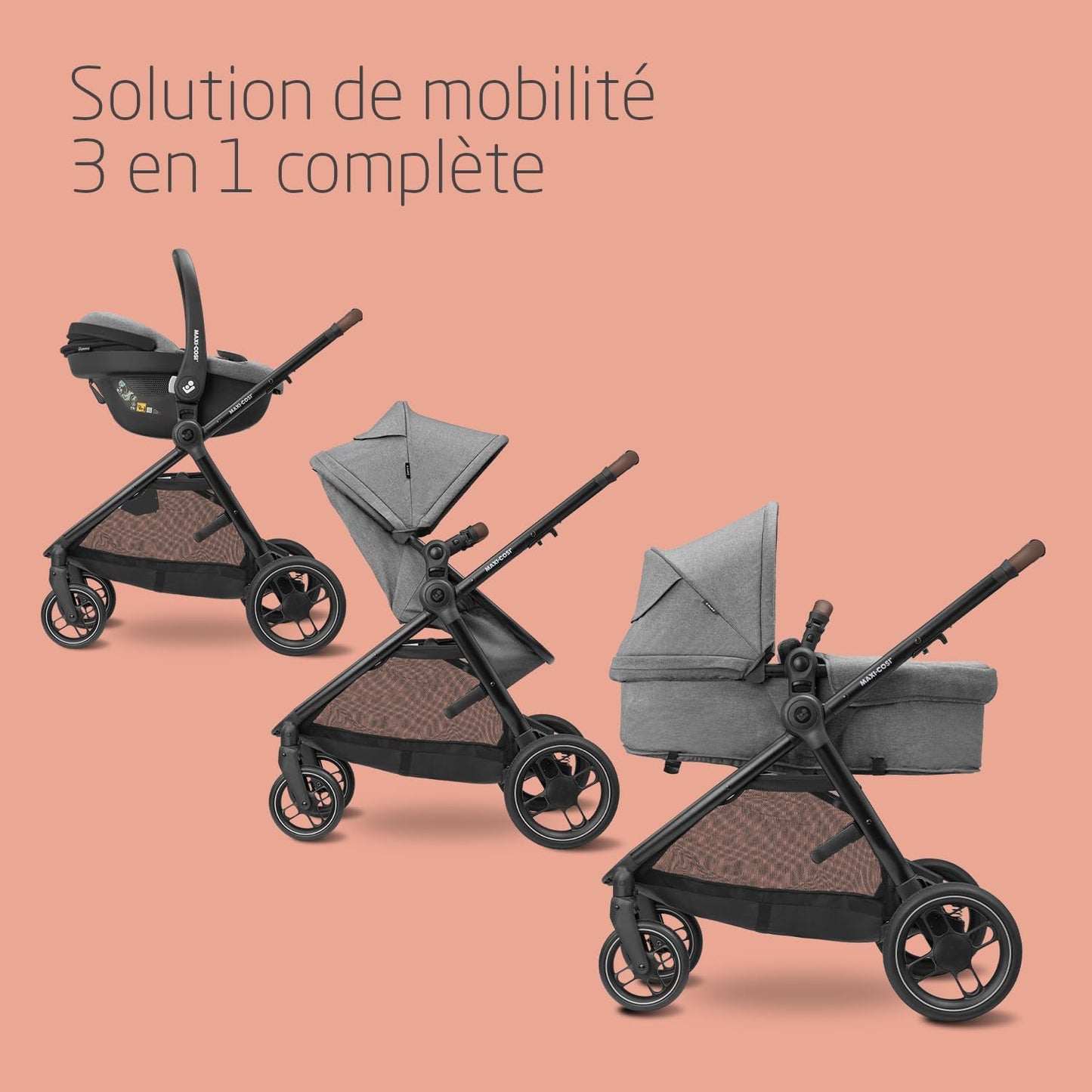 Maxi-Cosi Zelia S poussette 3-en-1 + base ISOFIX FamilyFix, 0–4 ans, gris